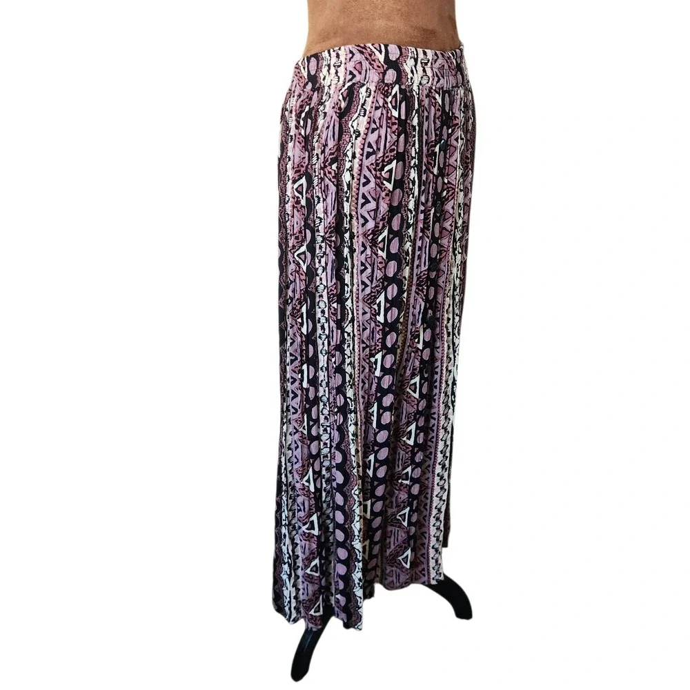 Symphony Midi Skirt 90s Vintage Geometric Pattern Elastic Waist Button Front S/M